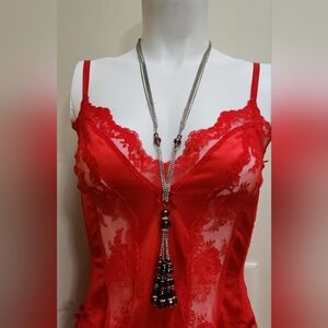 Boho Silver Toned Multi-Chain Long, Plum Glass Beaded, Tassel Y Necklace